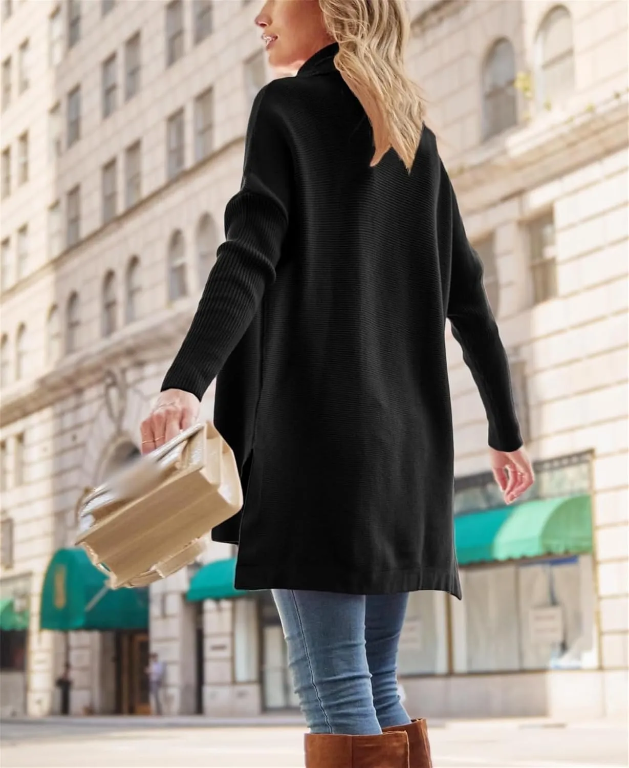Women's Turtleneck Oversized Sweaters, Long Batwing Sleeve Spilt Hem Tunic Chunky Knit Slouchy Pullover Sweater Tops