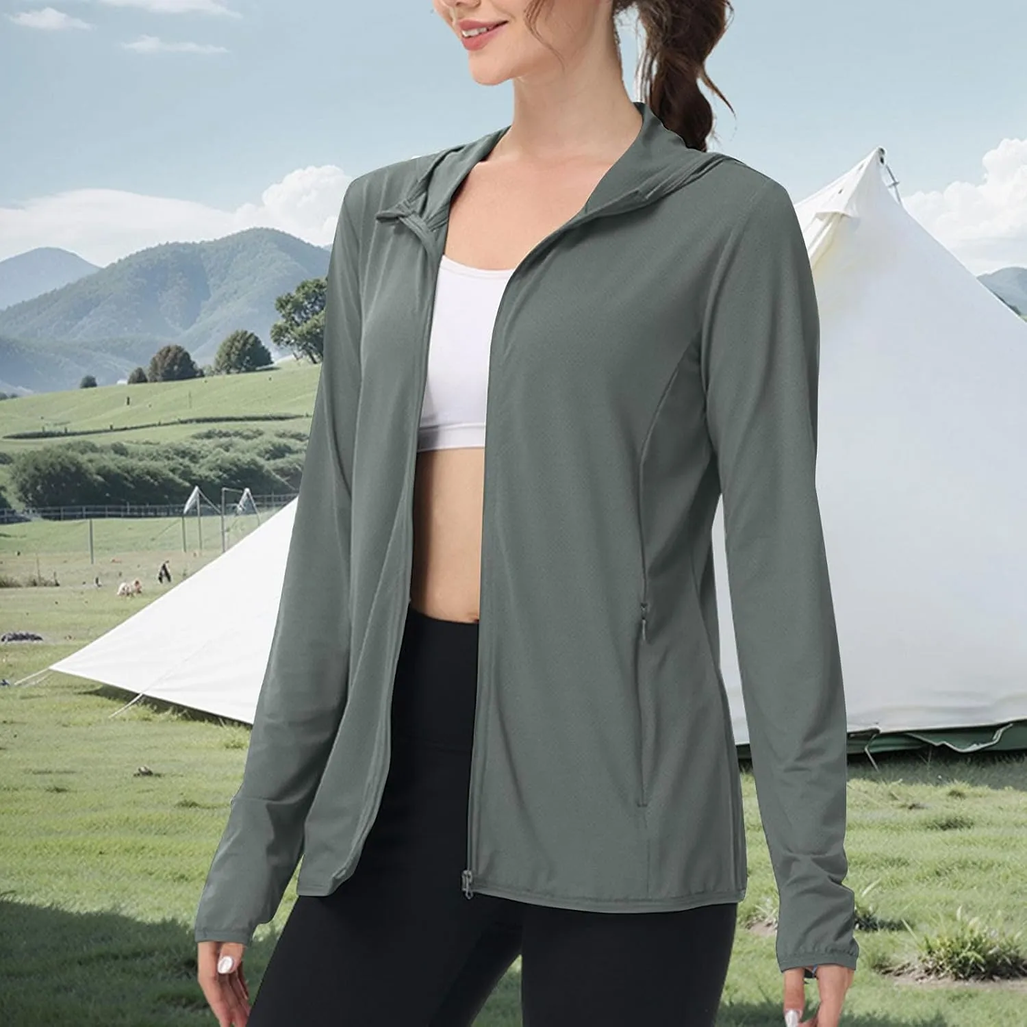 Womens UPF 50  Athletic Jacket Summer Lightweight Sun Protection Zip Up Hoodie UV Protect Long Sleeve Shirts