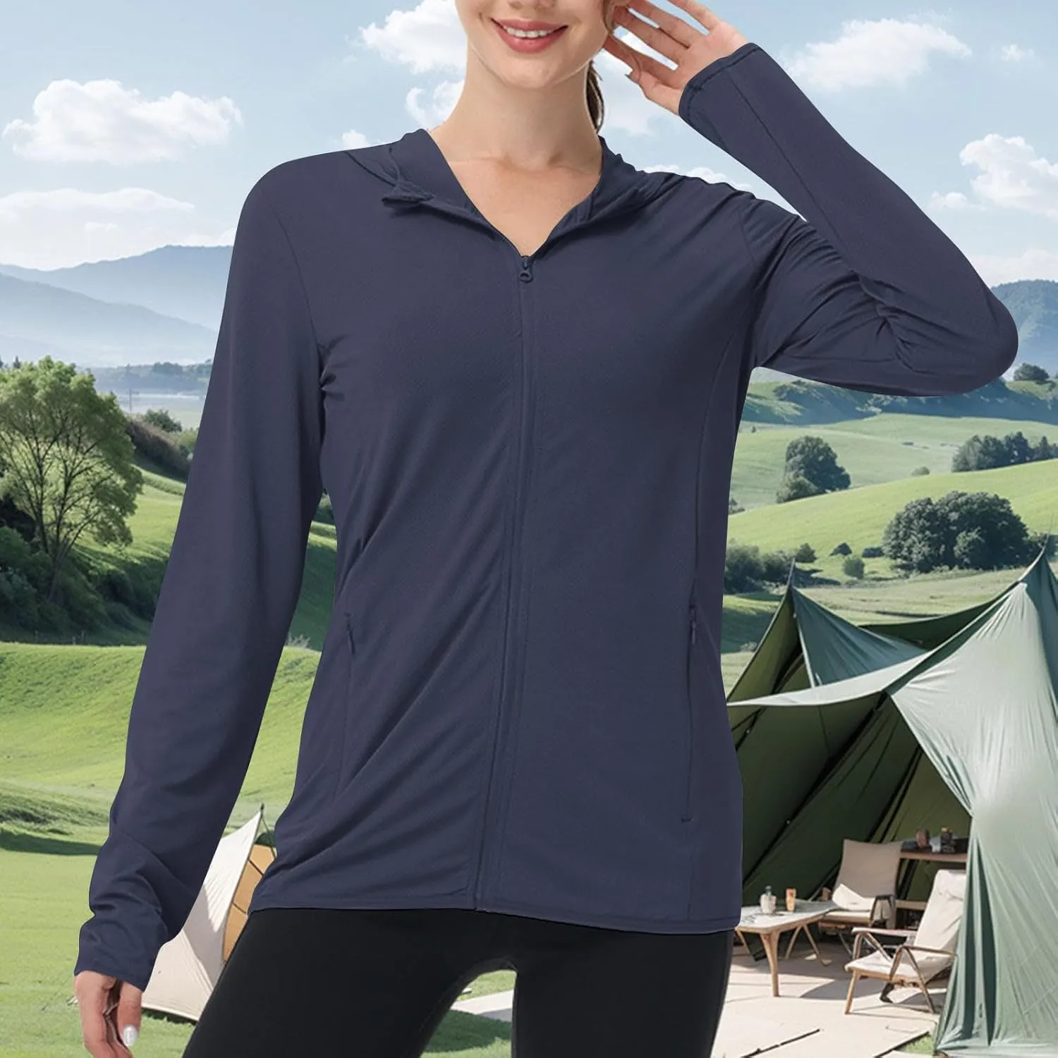 Womens UPF 50  Athletic Jacket Summer Lightweight Sun Protection Zip Up Hoodie UV Protect Long Sleeve Shirts