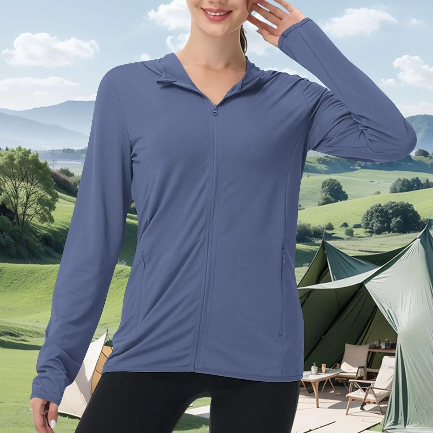 Womens UPF 50  Athletic Jacket Summer Lightweight Sun Protection Zip Up Hoodie UV Protect Long Sleeve Shirts