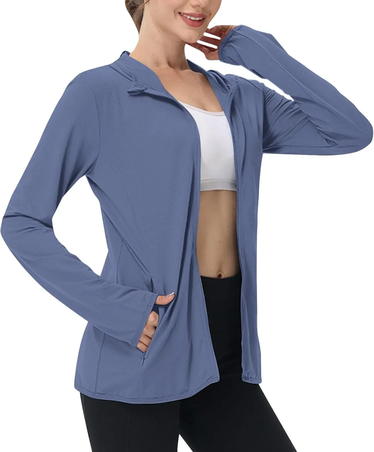 Womens UPF 50  Athletic Jacket Summer Lightweight Sun Protection Zip Up Hoodie UV Protect Long Sleeve Shirts