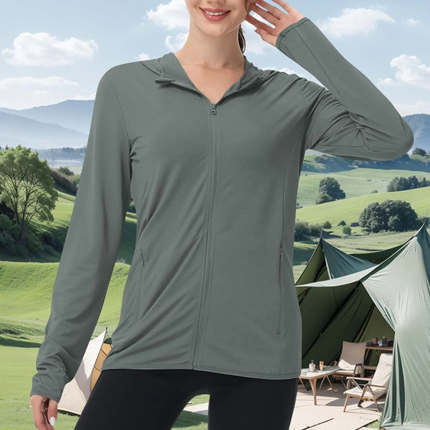 Womens UPF 50  Athletic Jacket Summer Lightweight Sun Protection Zip Up Hoodie UV Protect Long Sleeve Shirts