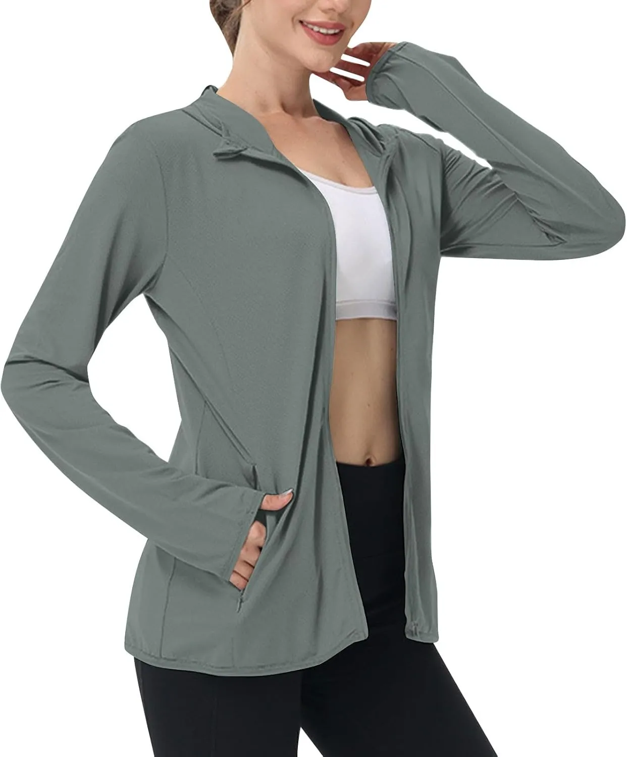 Womens UPF 50  Athletic Jacket Summer Lightweight Sun Protection Zip Up Hoodie UV Protect Long Sleeve Shirts