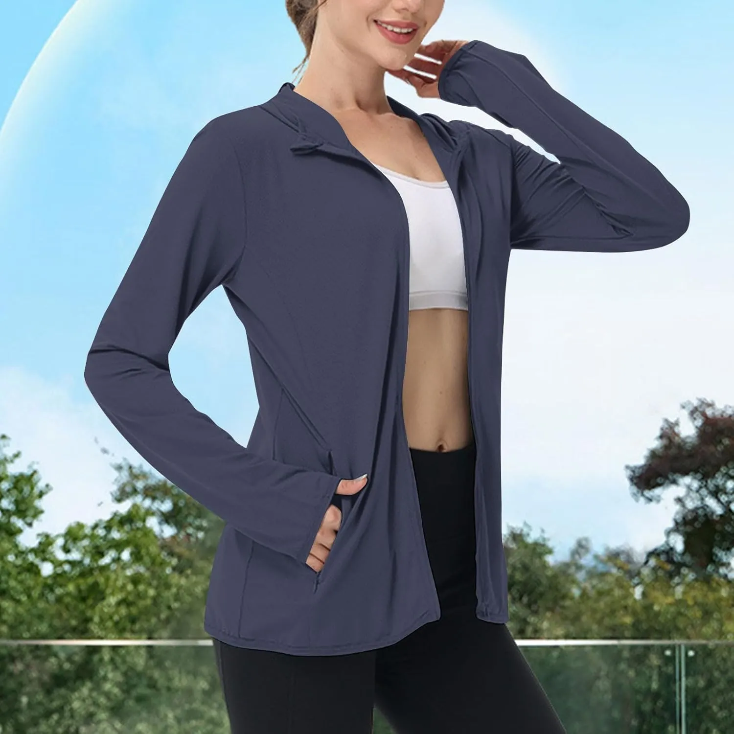 Womens UPF 50  Athletic Jacket Summer Lightweight Sun Protection Zip Up Hoodie UV Protect Long Sleeve Shirts