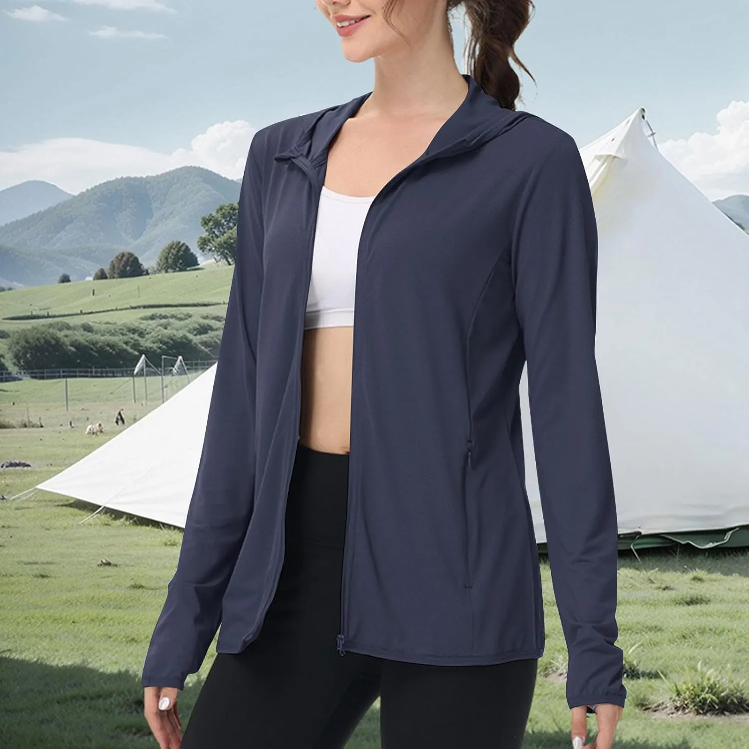 Womens UPF 50  Athletic Jacket Summer Lightweight Sun Protection Zip Up Hoodie UV Protect Long Sleeve Shirts