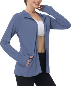 Womens UPF 50  Athletic Jacket Summer Lightweight Sun Protection Zip Up Hoodie UV Protect Long Sleeve Shirts