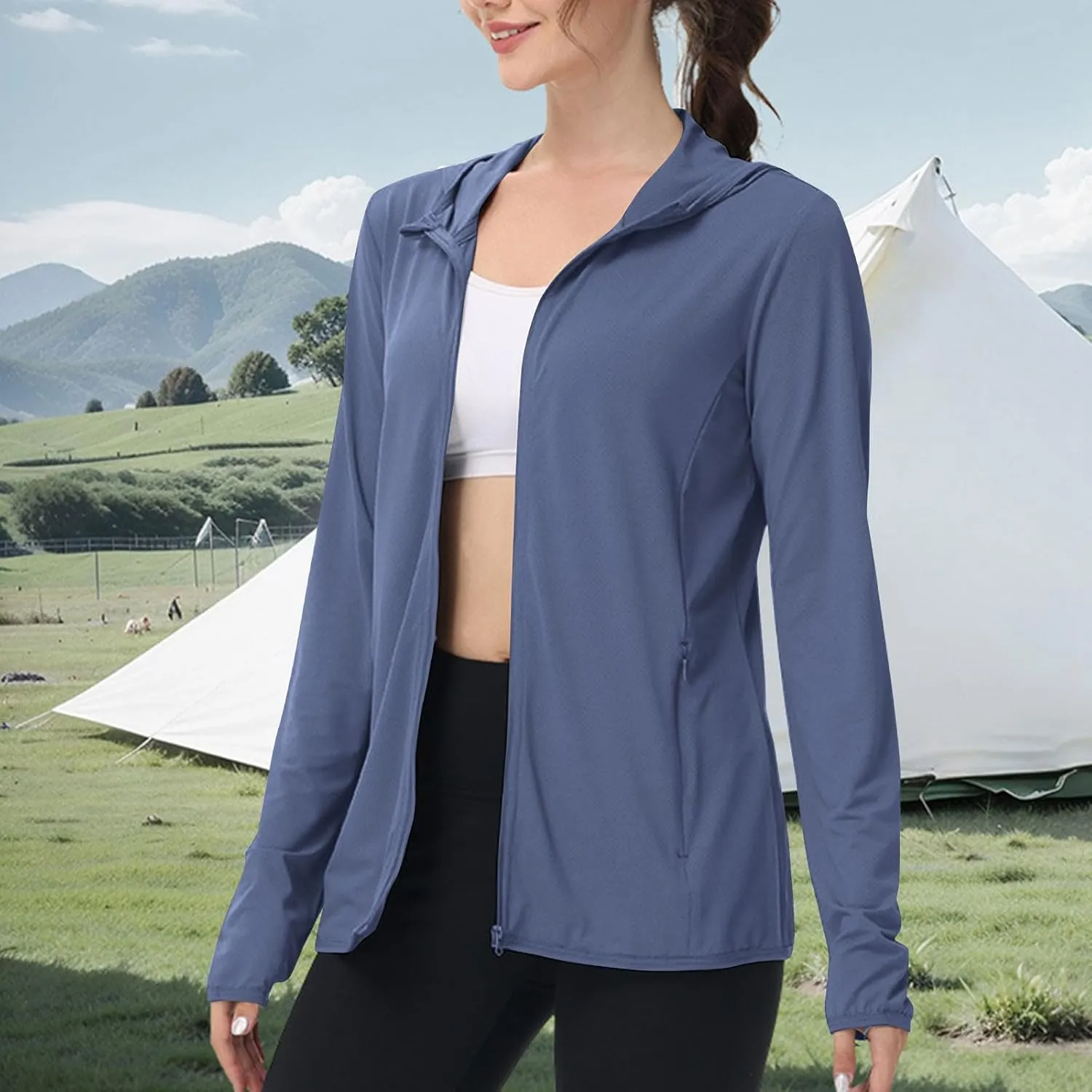 Womens UPF 50  Athletic Jacket Summer Lightweight Sun Protection Zip Up Hoodie UV Protect Long Sleeve Shirts