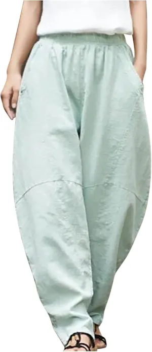 Womens Wide Leg Harem Pants High Waisted Loose Casual Lantern Pants Vintage Black Palazzo Balloon Pants with Pockets