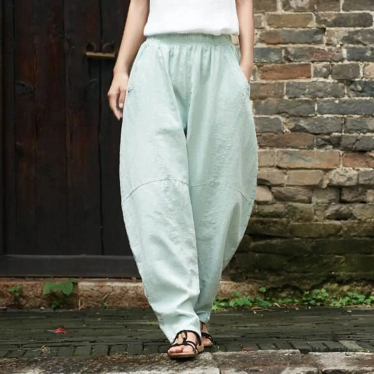 Womens Wide Leg Harem Pants High Waisted Loose Casual Lantern Pants Vintage Black Palazzo Balloon Pants with Pockets