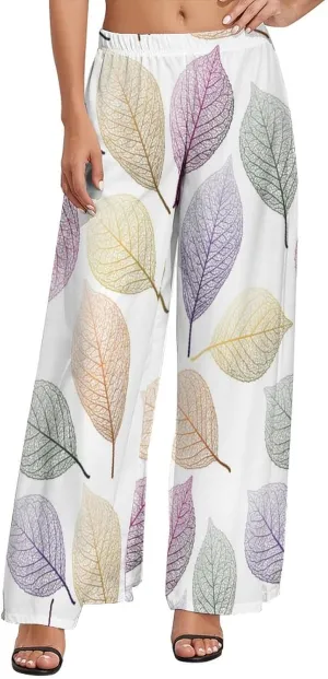 Womens Wide Leg Pants Autumn Maple Leaves Dressy High Waist Trousers Casual Loose Flowy Palazzo Pants