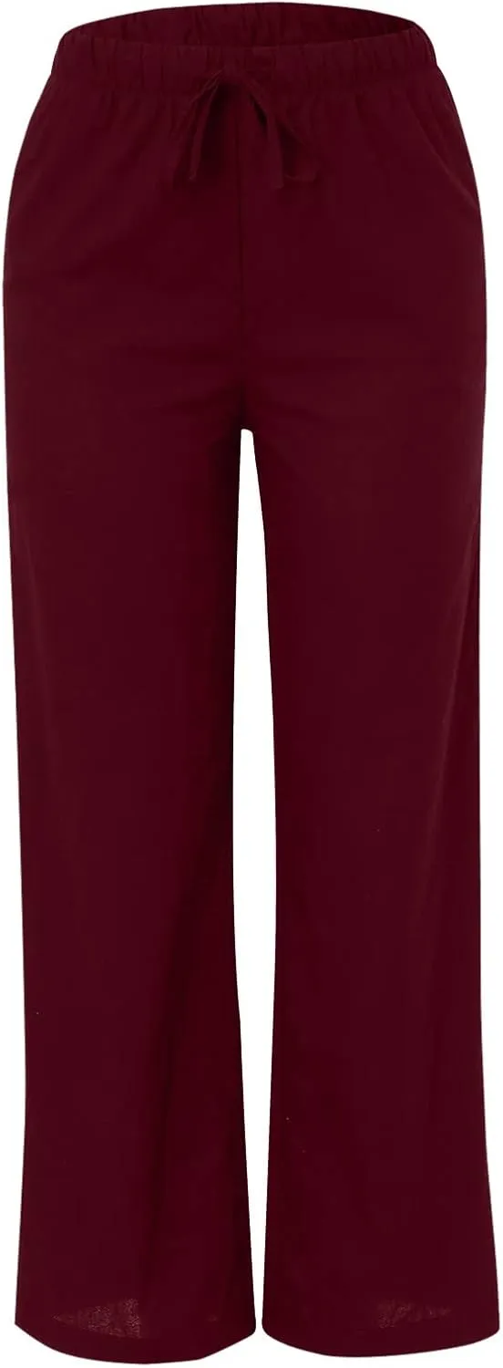 Women's Wide Leg Pants High Elastic Waisted Cotton Linen Pants Summer Palazzo Lounge Pants Casual Comfy Trousers with Pockets