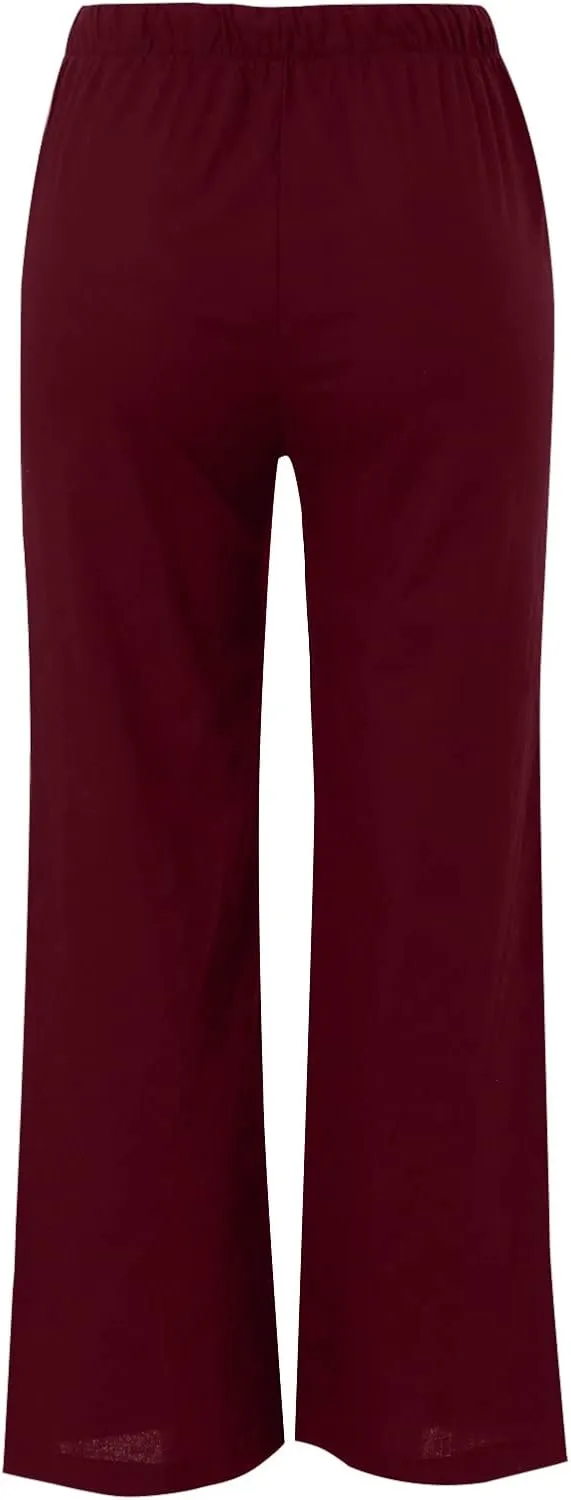 Women's Wide Leg Pants High Elastic Waisted Cotton Linen Pants Summer Palazzo Lounge Pants Casual Comfy Trousers with Pockets