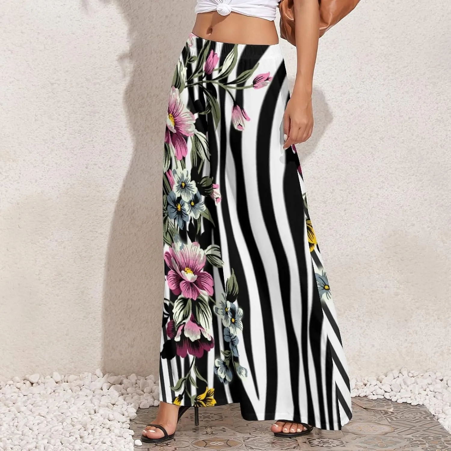 Womens Wide Leg Pants Leopard Skin with Baroque Casual High Waist Long Palazzo Pants Lounge Beach Trousers