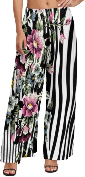 Womens Wide Leg Pants Leopard Skin with Baroque Casual High Waist Long Palazzo Pants Lounge Beach Trousers