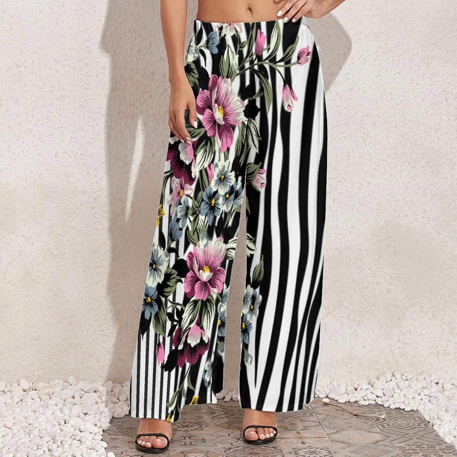 Womens Wide Leg Pants Leopard Skin with Baroque Casual High Waist Long Palazzo Pants Lounge Beach Trousers