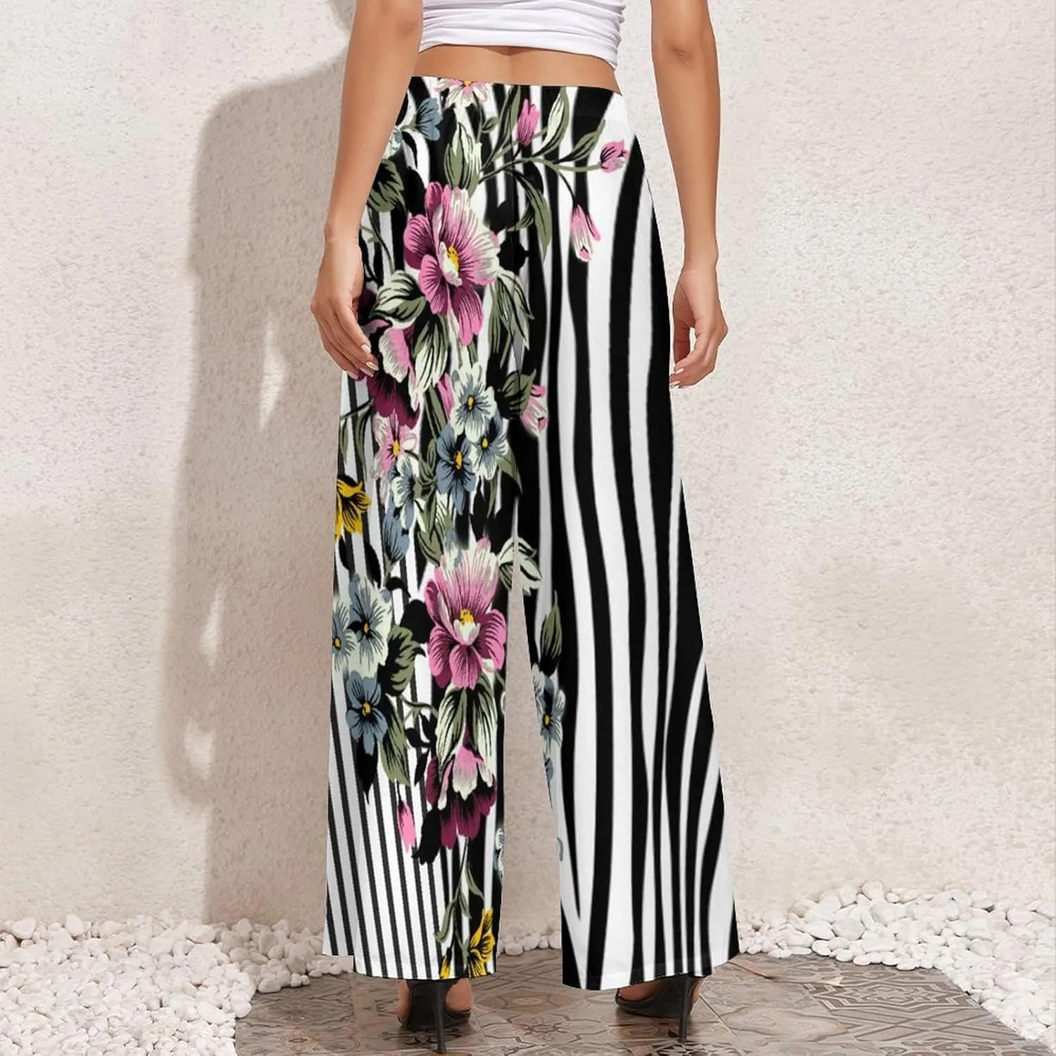 Womens Wide Leg Pants Leopard Skin with Baroque Casual High Waist Long Palazzo Pants Lounge Beach Trousers