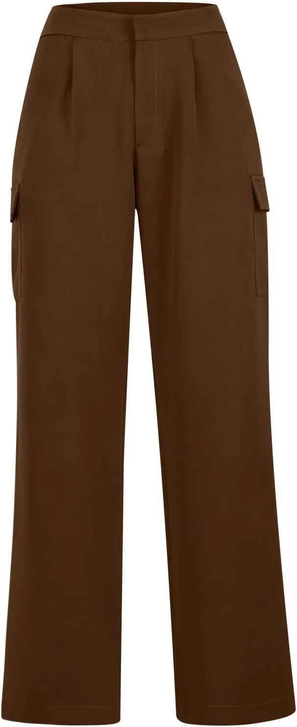 Womens Wide Leg Suit Pants High Waist Business Casual Work Pant Loose Comfy Versatile Dress Trousers with Four Pocket