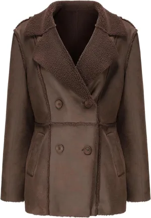 Womens Winter Faux Fur Coats Moto Jackets OversizedShearling Coat Lined Leather Jacket