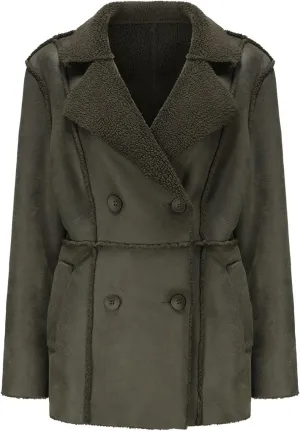 Womens Winter Faux Fur Coats Moto Jackets OversizedShearling Coat Lined Leather Jacket