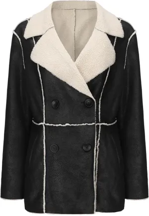 Womens Winter Faux Fur Coats Moto Jackets OversizedShearling Coat Lined Leather Jacket