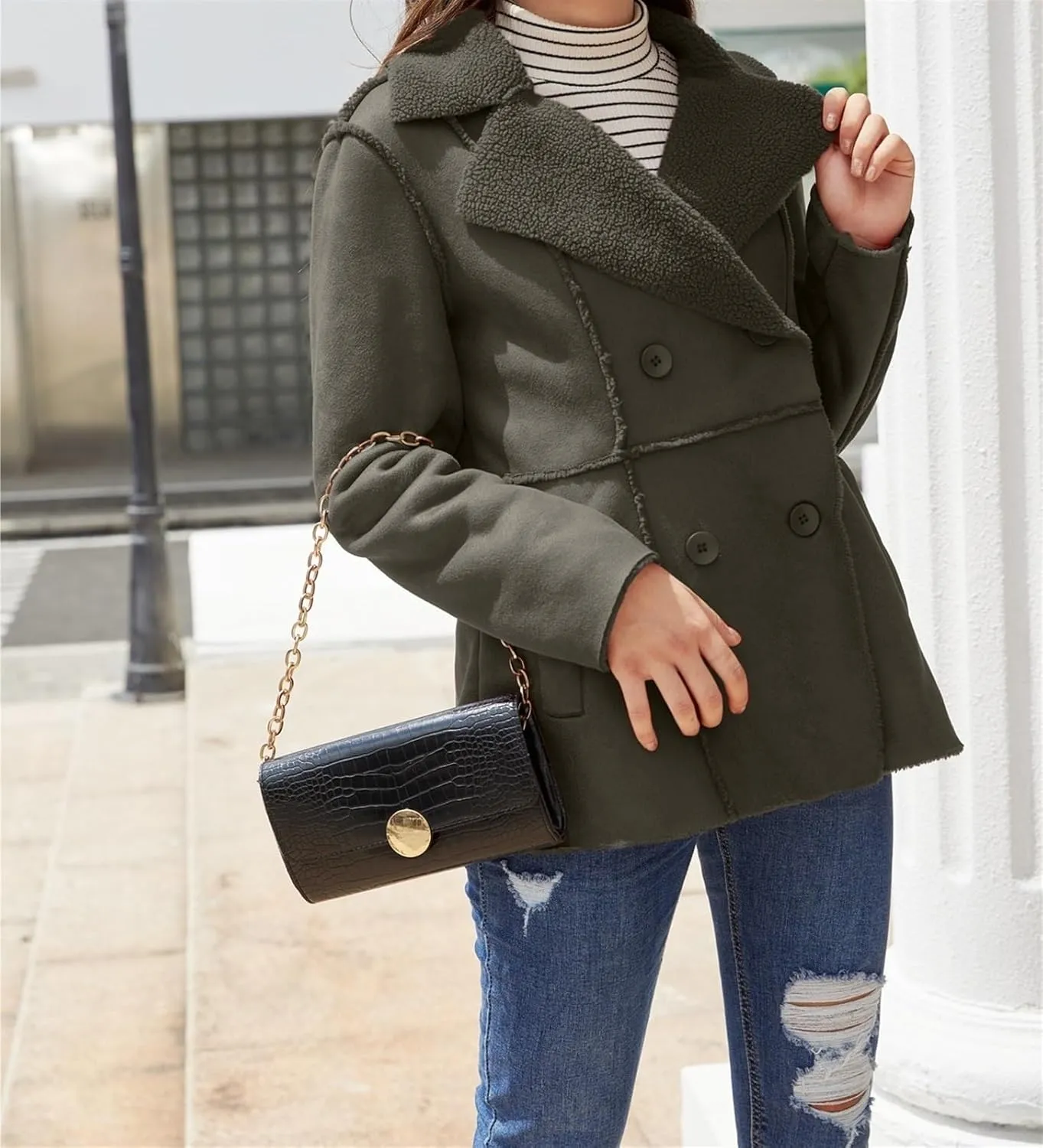 Womens Winter Faux Fur Coats Moto Jackets OversizedShearling Coat Lined Leather Jacket
