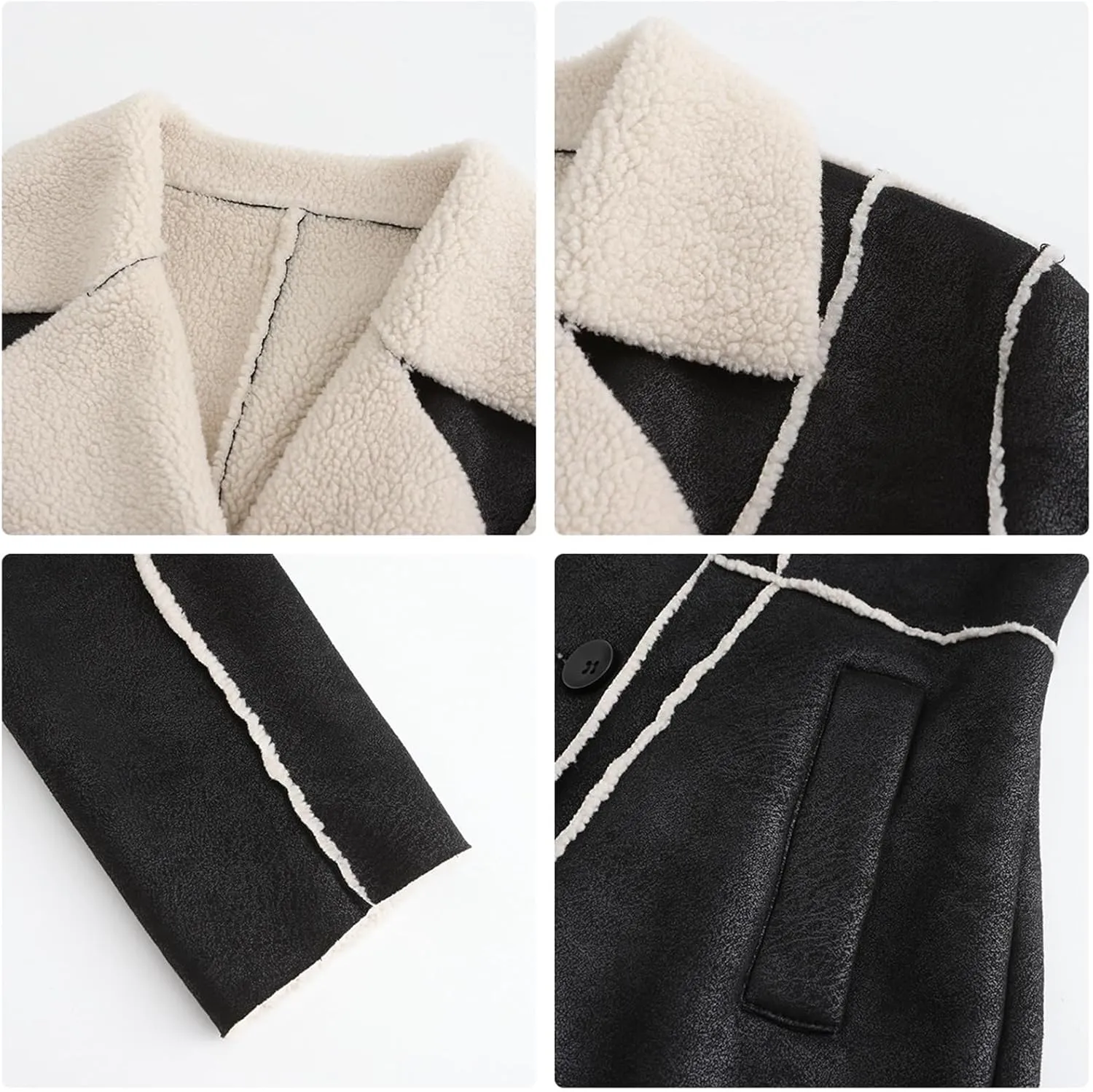 Womens Winter Faux Fur Coats Moto Jackets OversizedShearling Coat Lined Leather Jacket