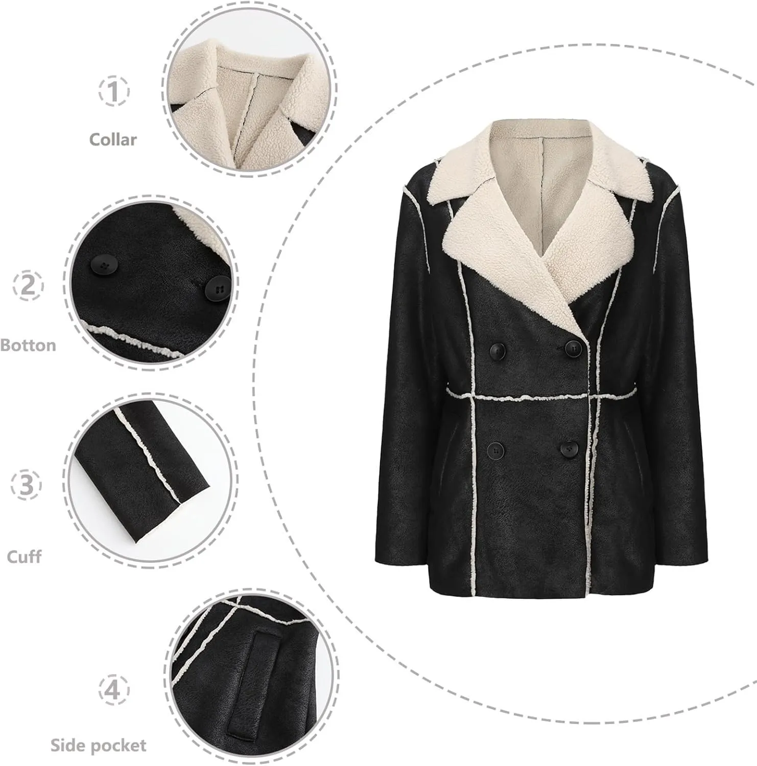 Womens Winter Faux Fur Coats Moto Jackets OversizedShearling Coat Lined Leather Jacket
