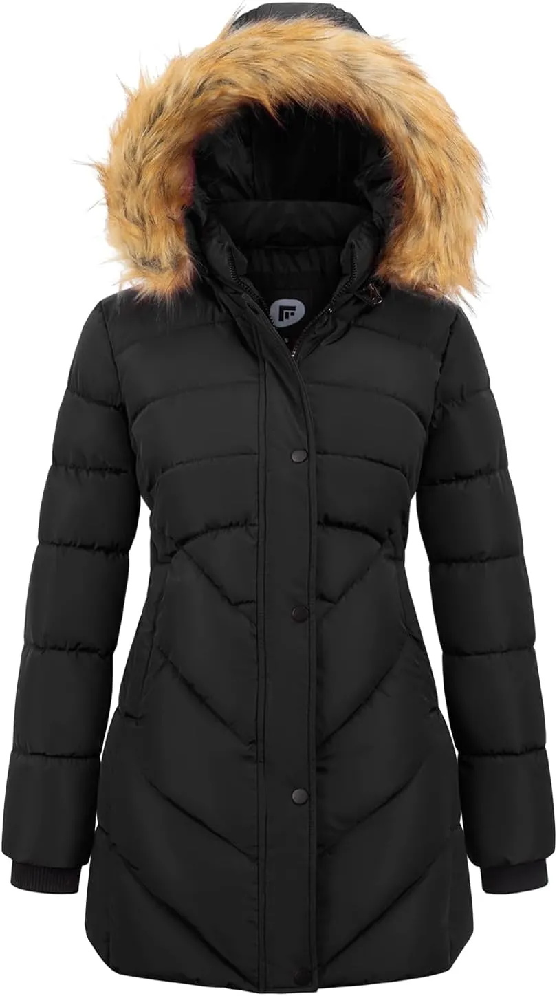 Women's Winter Thicken Coat Warm Long Puffer Jacket with Faux Fur Removable Hood Waterproof Insulated Jacket