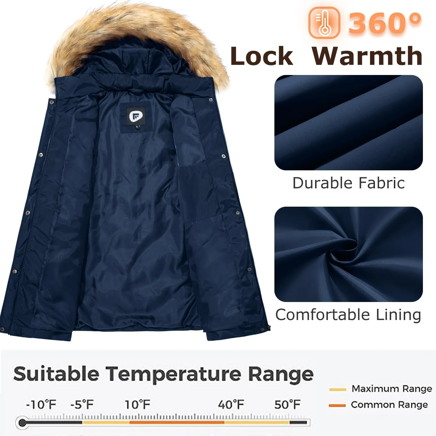 Women's Winter Thicken Coat Warm Long Puffer Jacket with Faux Fur Removable Hood Waterproof Insulated Jacket