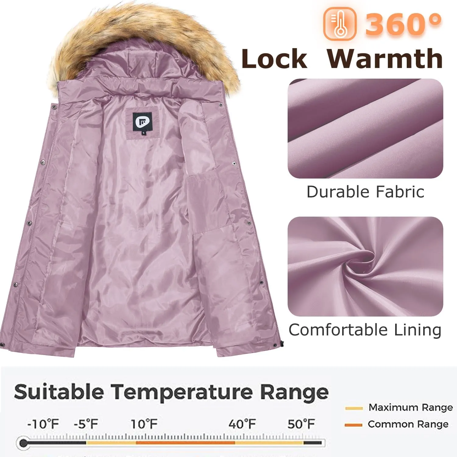 Women's Winter Thicken Coat Warm Long Puffer Jacket with Faux Fur Removable Hood Waterproof Insulated Jacket