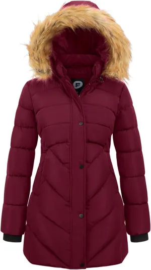 Women's Winter Thicken Coat Warm Long Puffer Jacket with Faux Fur Removable Hood Waterproof Insulated Jacket