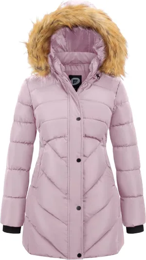 Women's Winter Thicken Coat Warm Long Puffer Jacket with Faux Fur Removable Hood Waterproof Insulated Jacket
