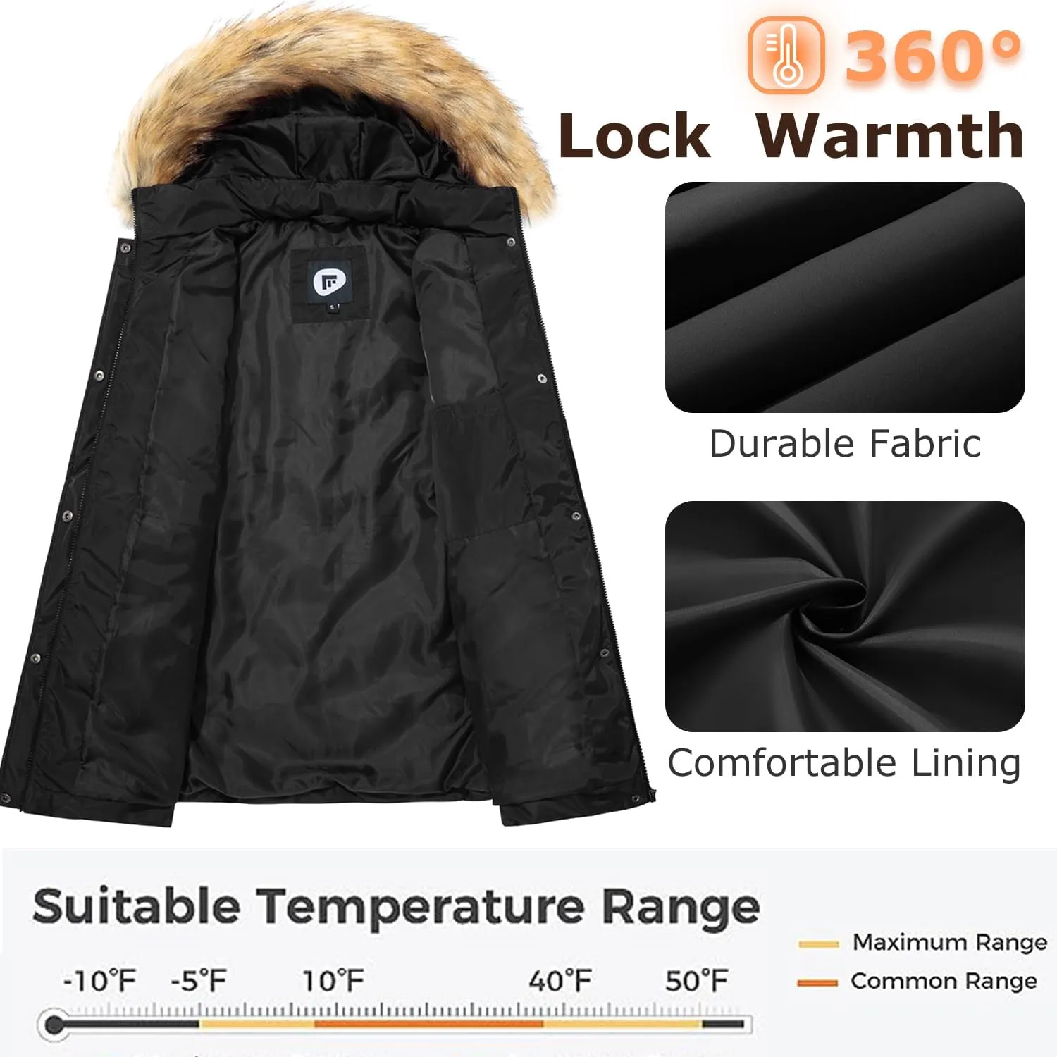 Women's Winter Thicken Coat Warm Long Puffer Jacket with Faux Fur Removable Hood Waterproof Insulated Jacket