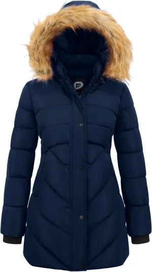 Women's Winter Thicken Coat Warm Long Puffer Jacket with Faux Fur Removable Hood Waterproof Insulated Jacket
