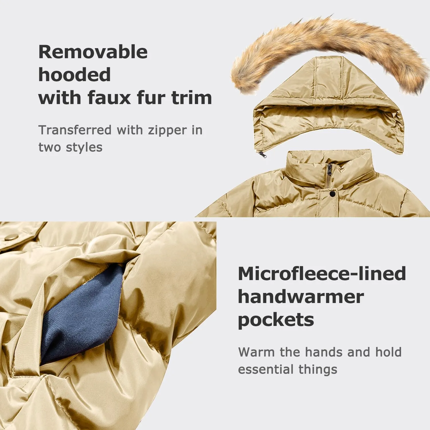 Women's Winter Thicken Coat Warm Long Puffer Jacket with Faux Fur Removable Hood Waterproof Insulated Jacket