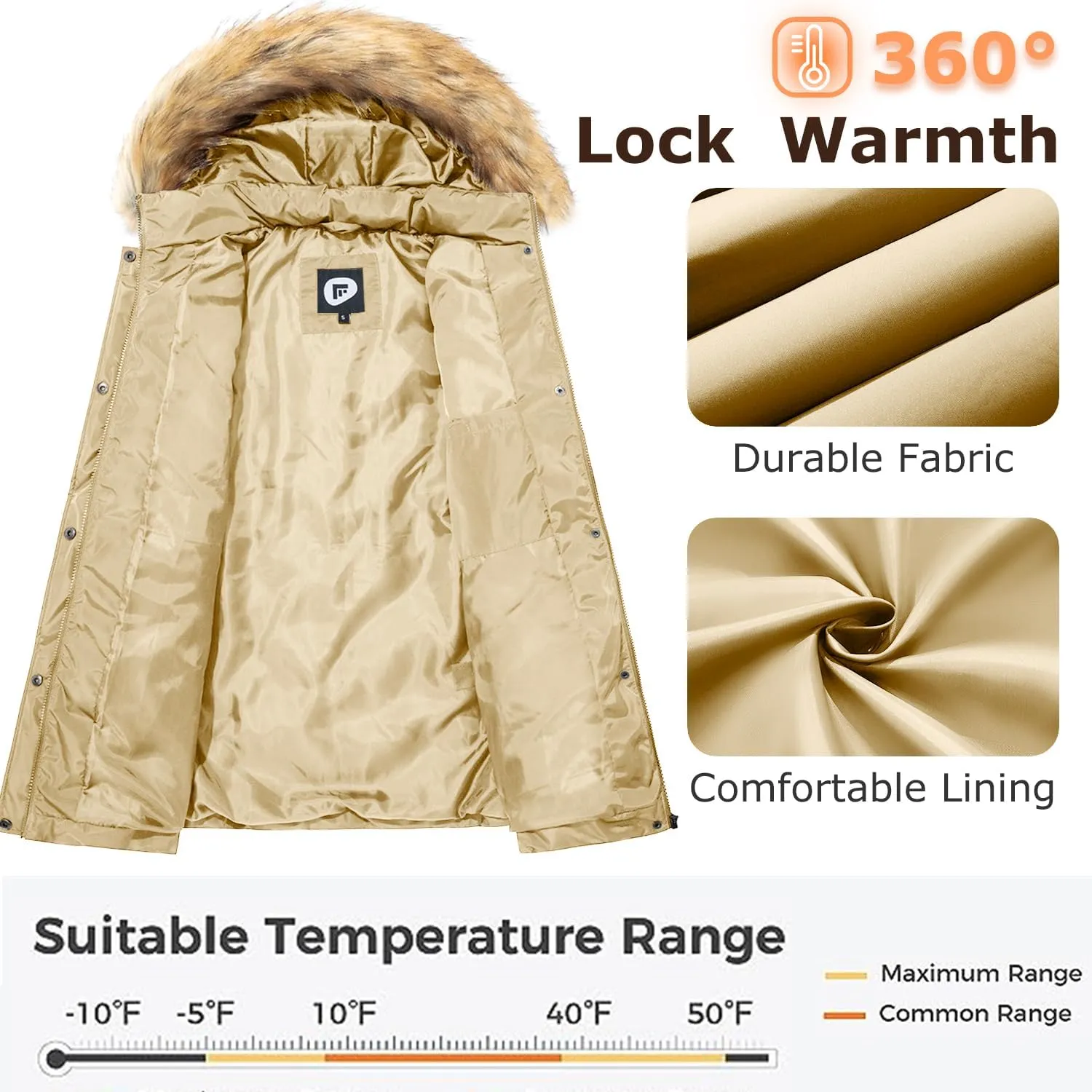 Women's Winter Thicken Coat Warm Long Puffer Jacket with Faux Fur Removable Hood Waterproof Insulated Jacket