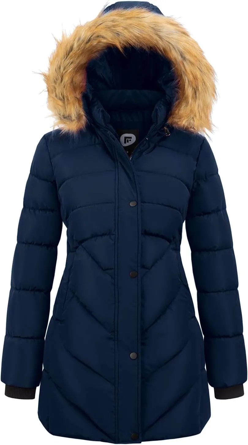 Women's Winter Thicken Coat Warm Long Puffer Jacket with Faux Fur Removable Hood Waterproof Insulated Jacket