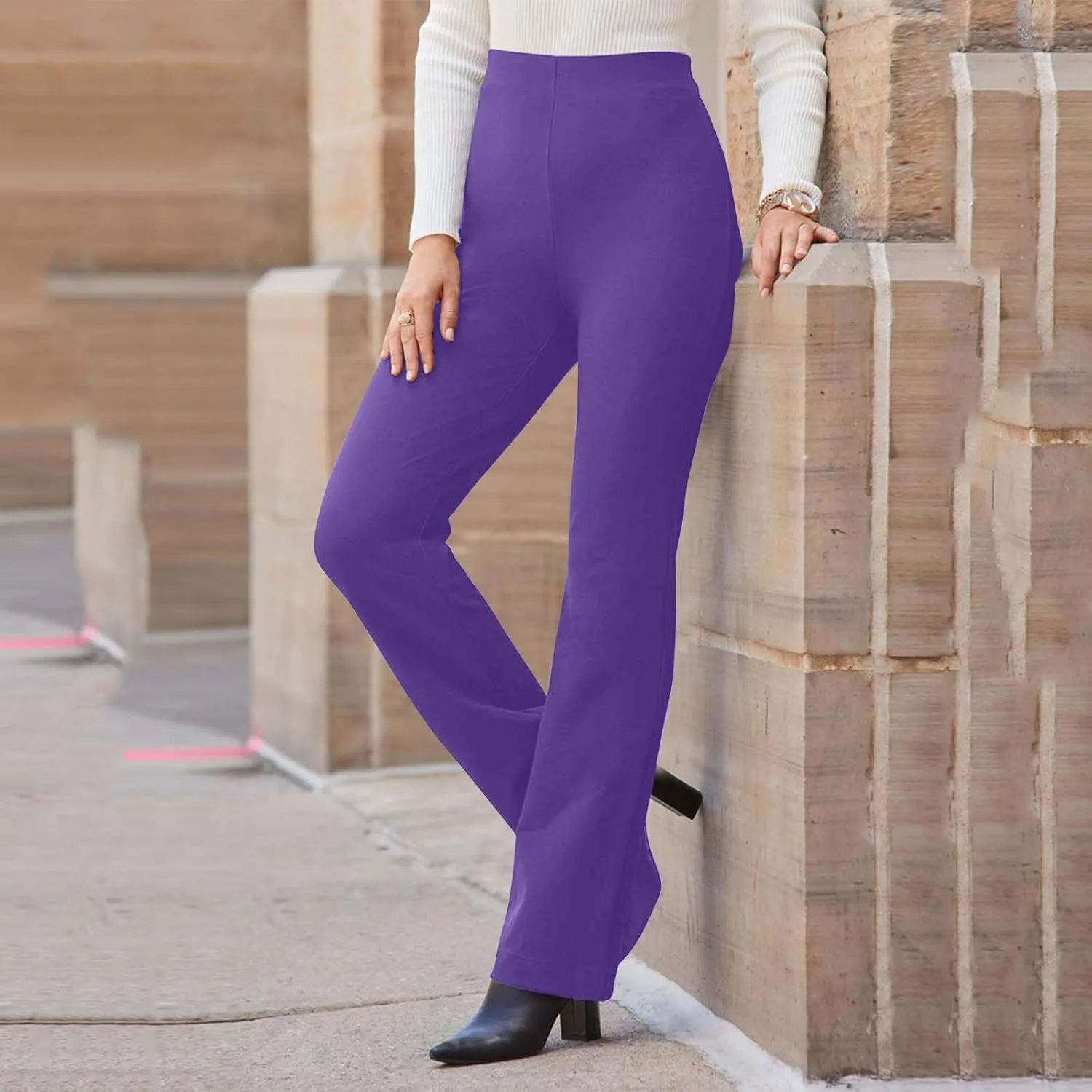 Women's Work Pants Dress Business Casual Pants with Pockets Pull On Office Dress Pants High Elastic Waist Trousers