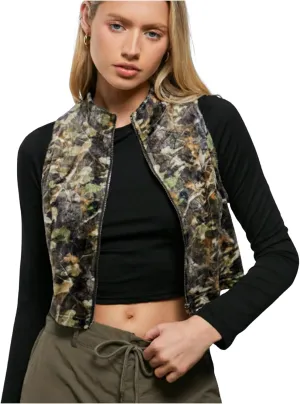 Women's Y2k Leopard Print Cropped Vest Jacket Zip Up Fuzzy Sleeveless Cheetah Outwear