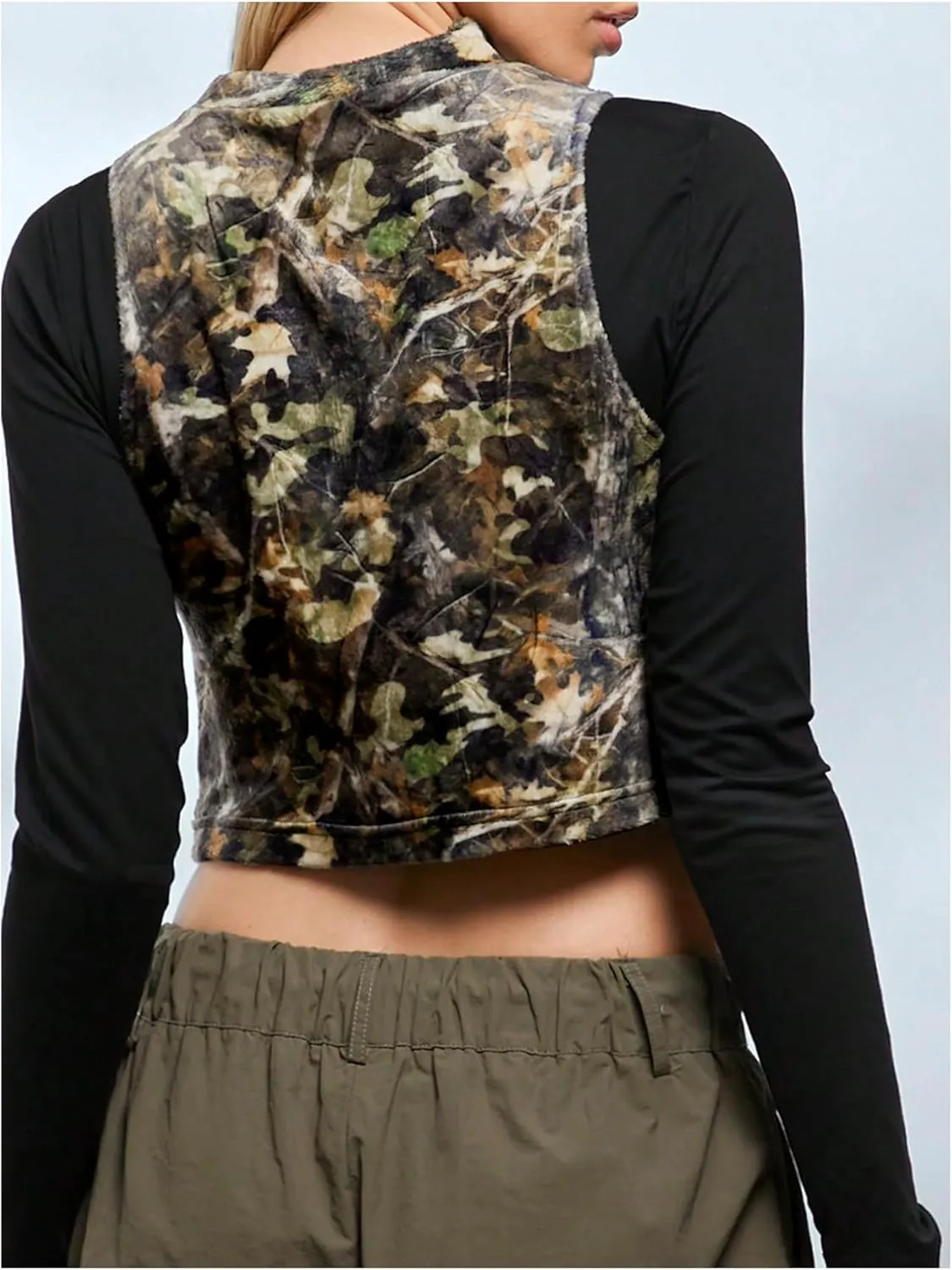 Women's Y2k Leopard Print Cropped Vest Jacket Zip Up Fuzzy Sleeveless Cheetah Outwear