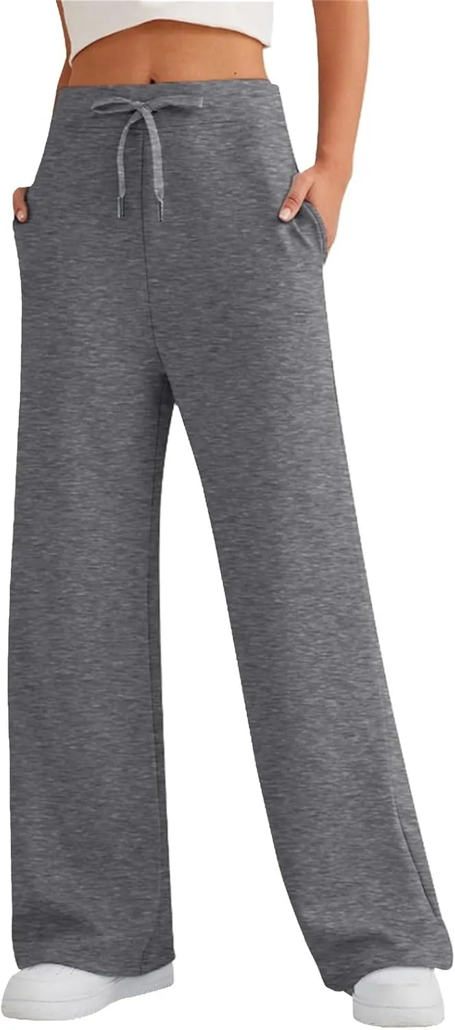 Womens Yoga Pants with Drawstring Pockets Straight-Leg Loose Comfy Modal Lounge Running Active Casual Sweatpants