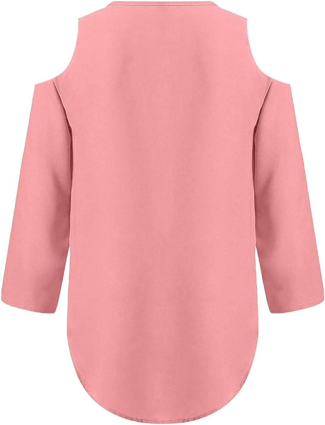 Womens Zipper Cold Shoulder Tops 3/4 Roll Sleeve V Neck Shirts Casual Loose Flowy Hem Work Elegant Chiffon Blouses
