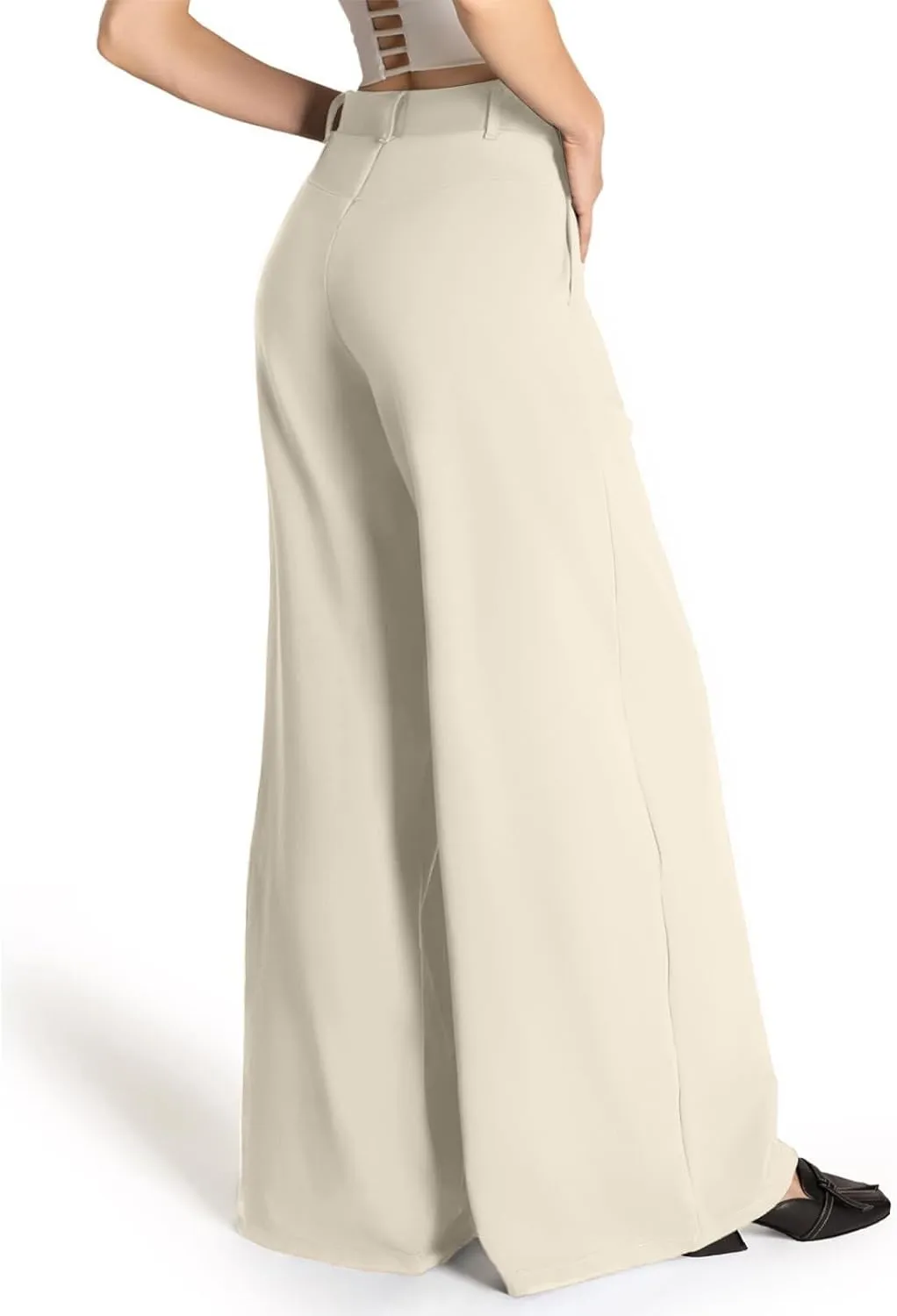 Work Pants Women High Waisted Flowy Casual Stretchy Wide Leg Dress Pants Baggy Palazzo Trouser Pants with Pockets