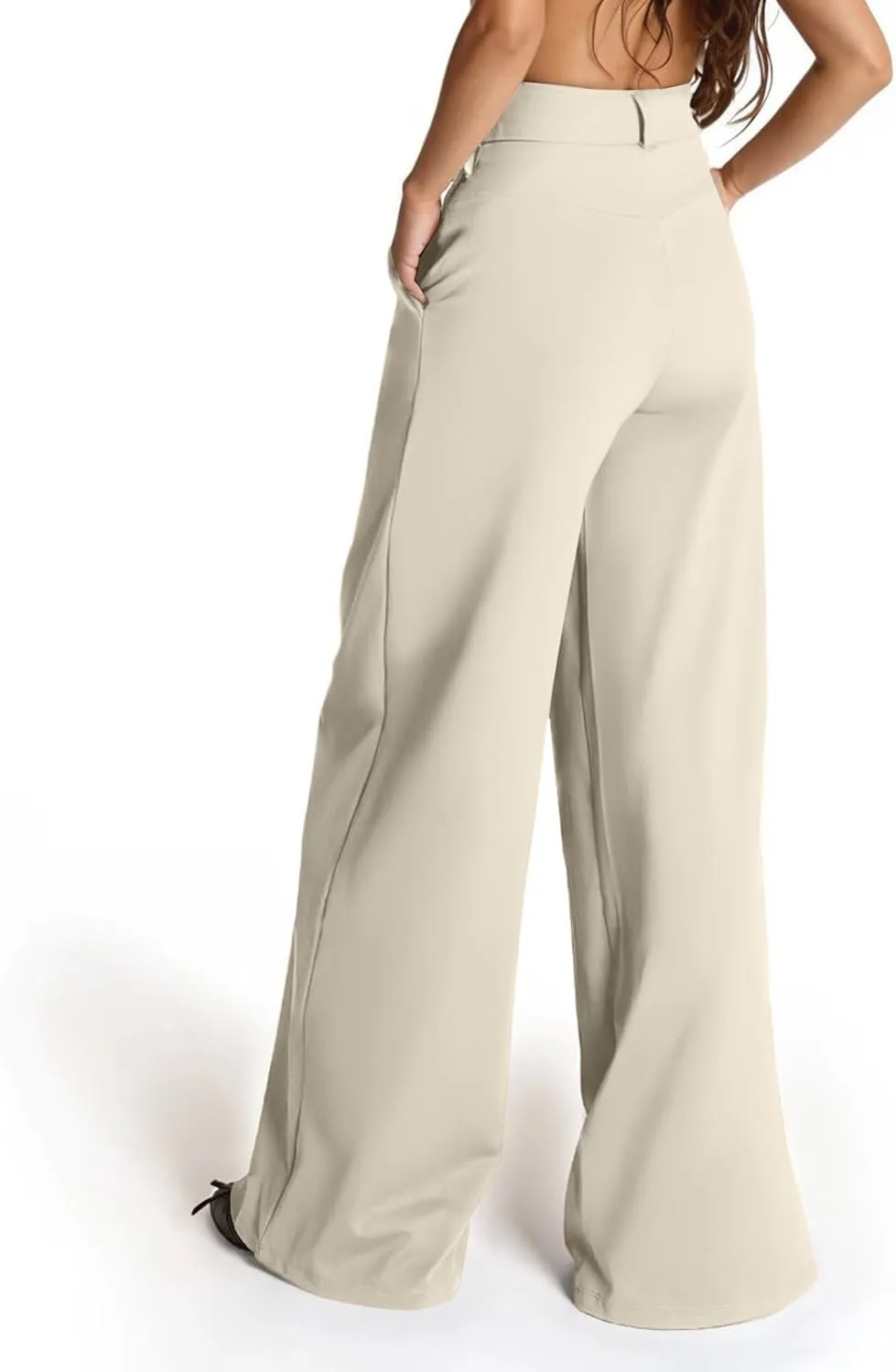 Work Pants Women High Waisted Flowy Casual Stretchy Wide Leg Dress Pants Baggy Palazzo Trouser Pants with Pockets