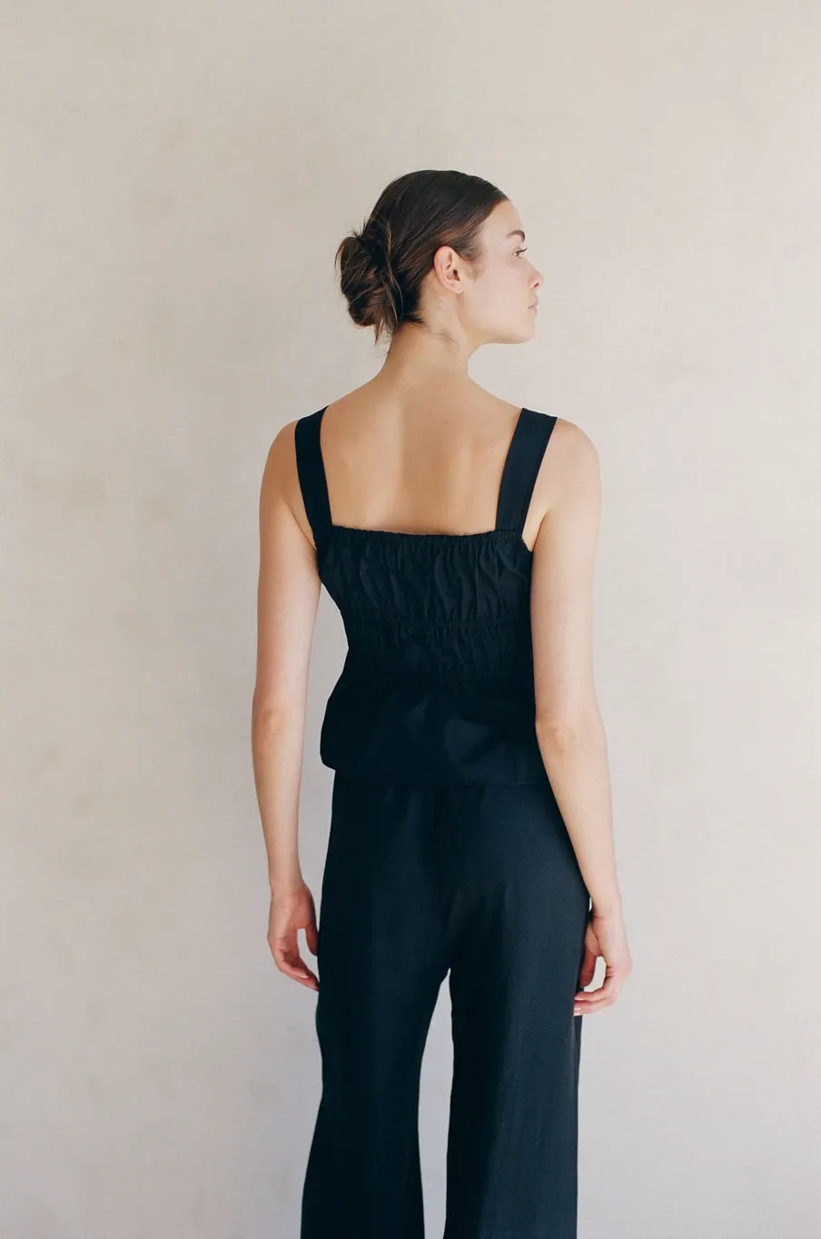 Woven Tiered Tie Front Ruffle Hem Top - Black
