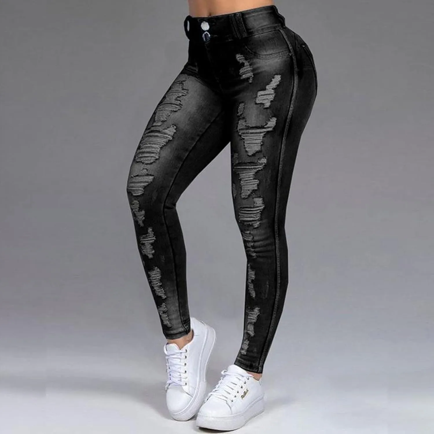 XIAOBU Tight Jeans Women's High Waist Butt-Lifting Stretch Skinny Denim Trousers Pocket Button Zipper Pencil Pants