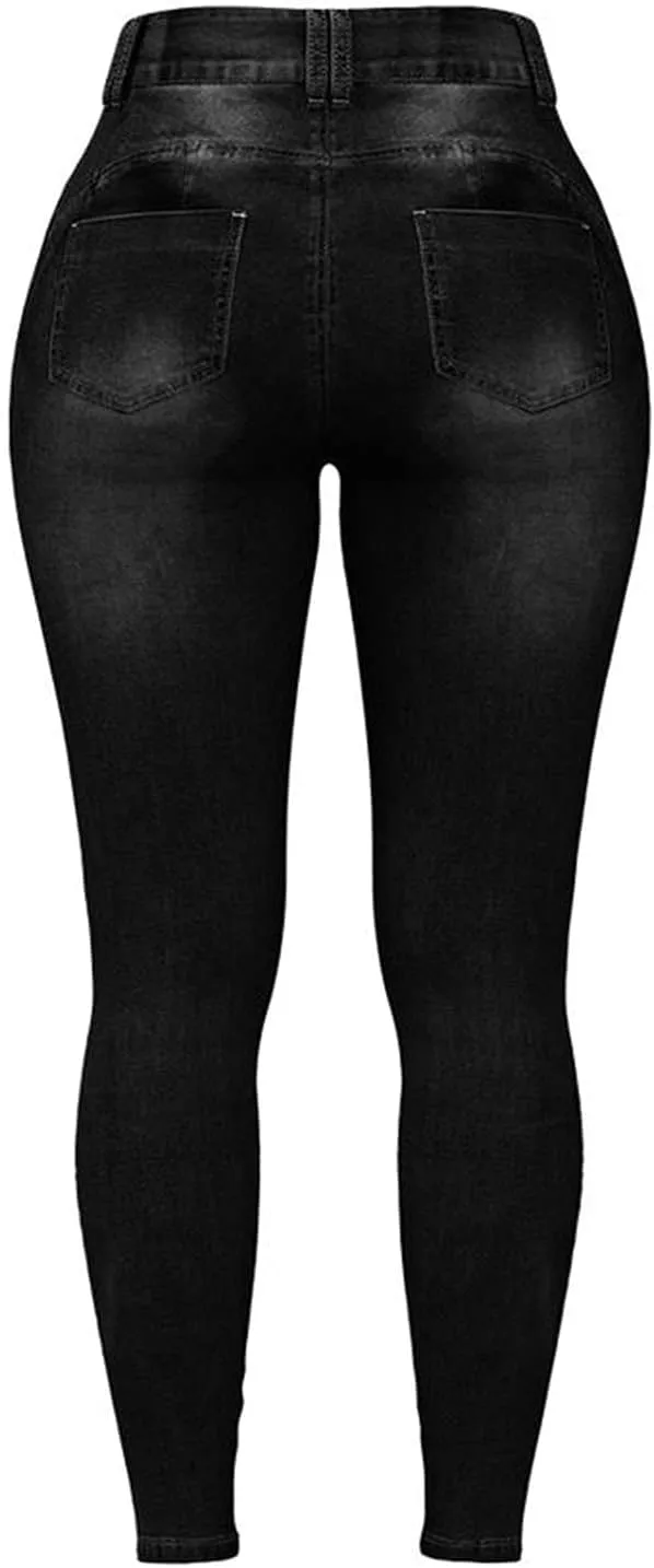 XIAOBU Tight Jeans Women's High Waist Butt-Lifting Stretch Skinny Denim Trousers Pocket Button Zipper Pencil Pants