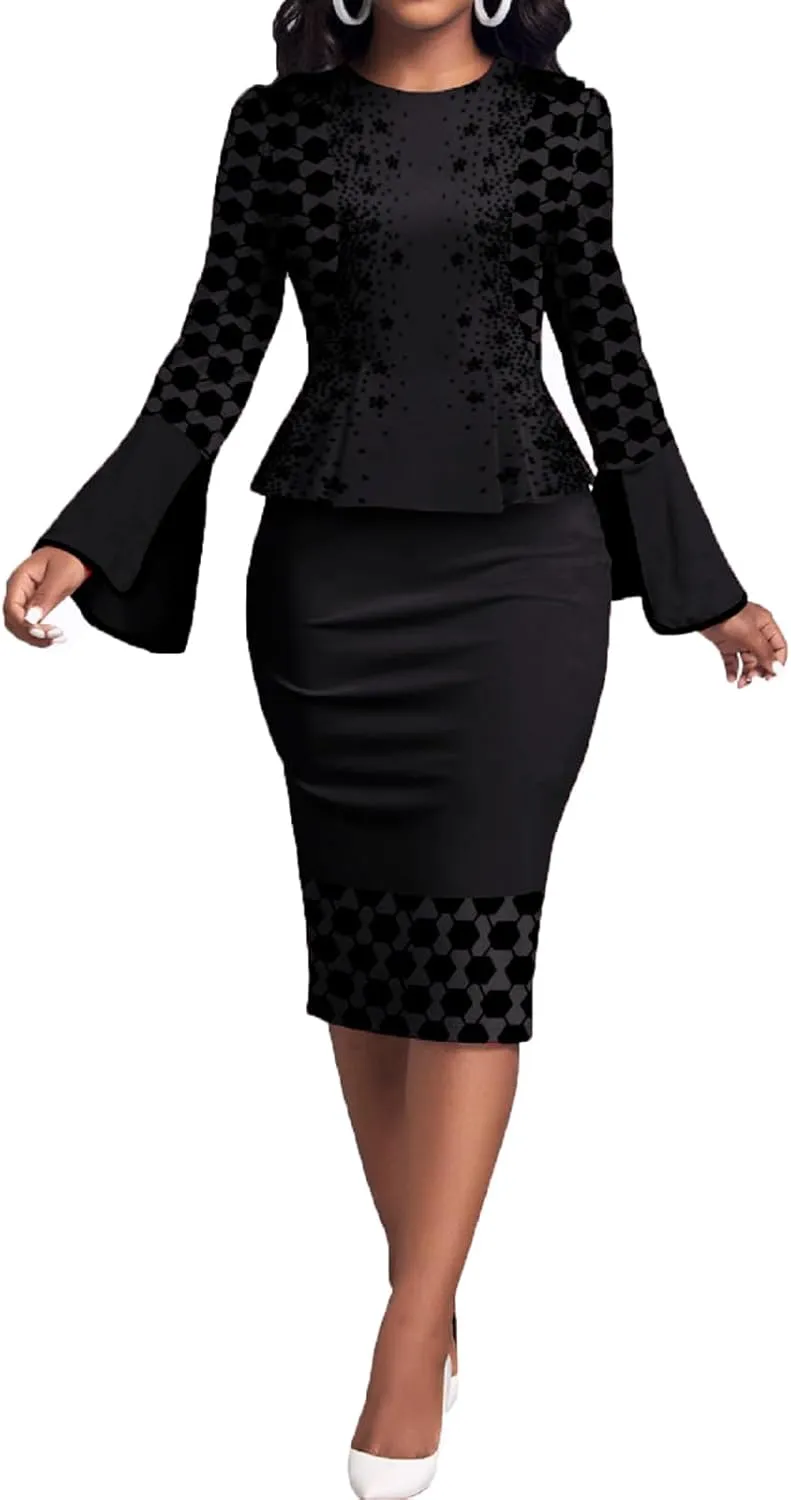 Xinlees Women's Bodycon Pencil Dress with Bell Sleeves Elegant and Versatile Casual Sheath Dress
