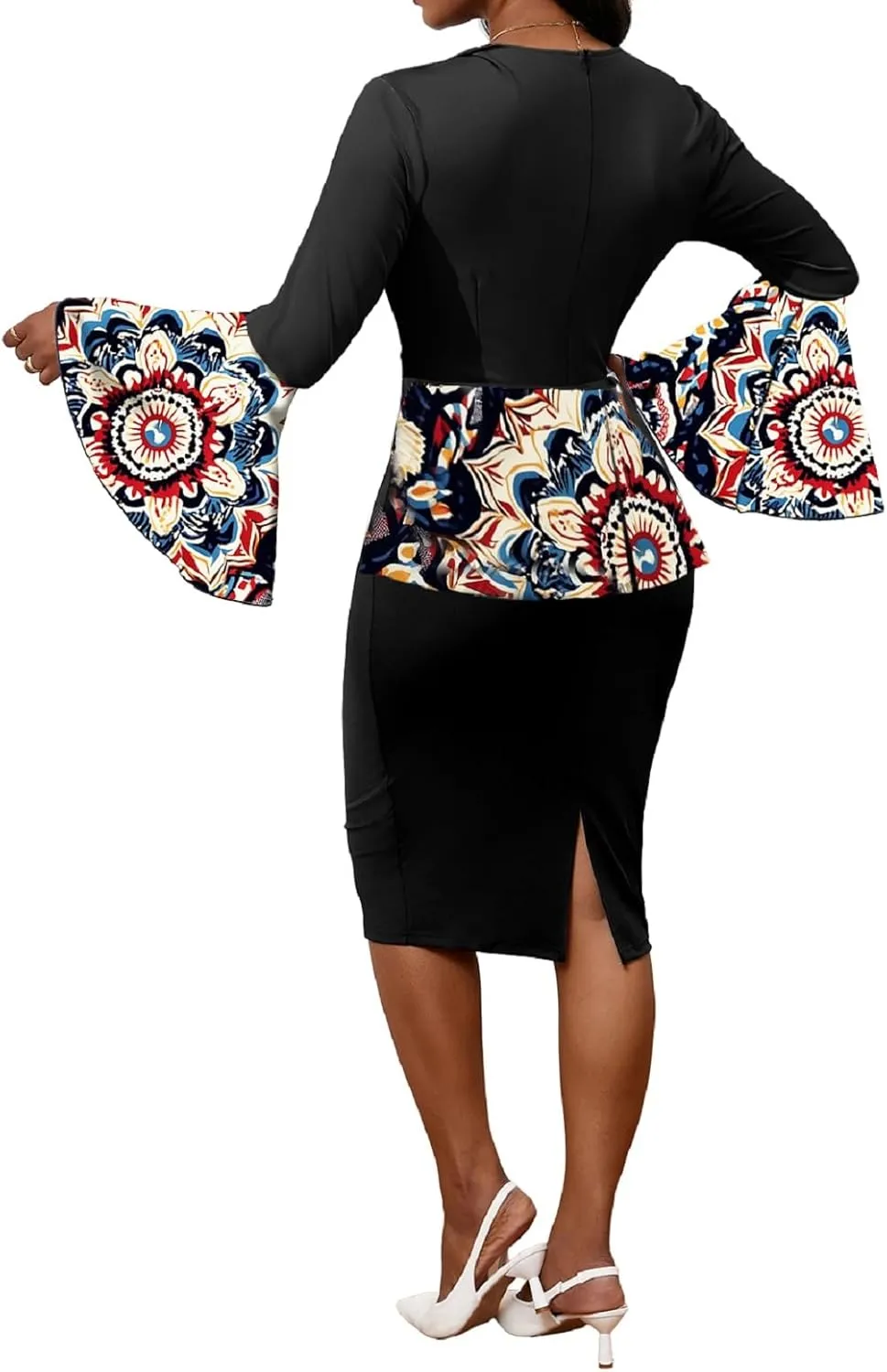 Xinlees Women's Bodycon Pencil Dress with Bell Sleeves Elegant and Versatile Casual Sheath Dress