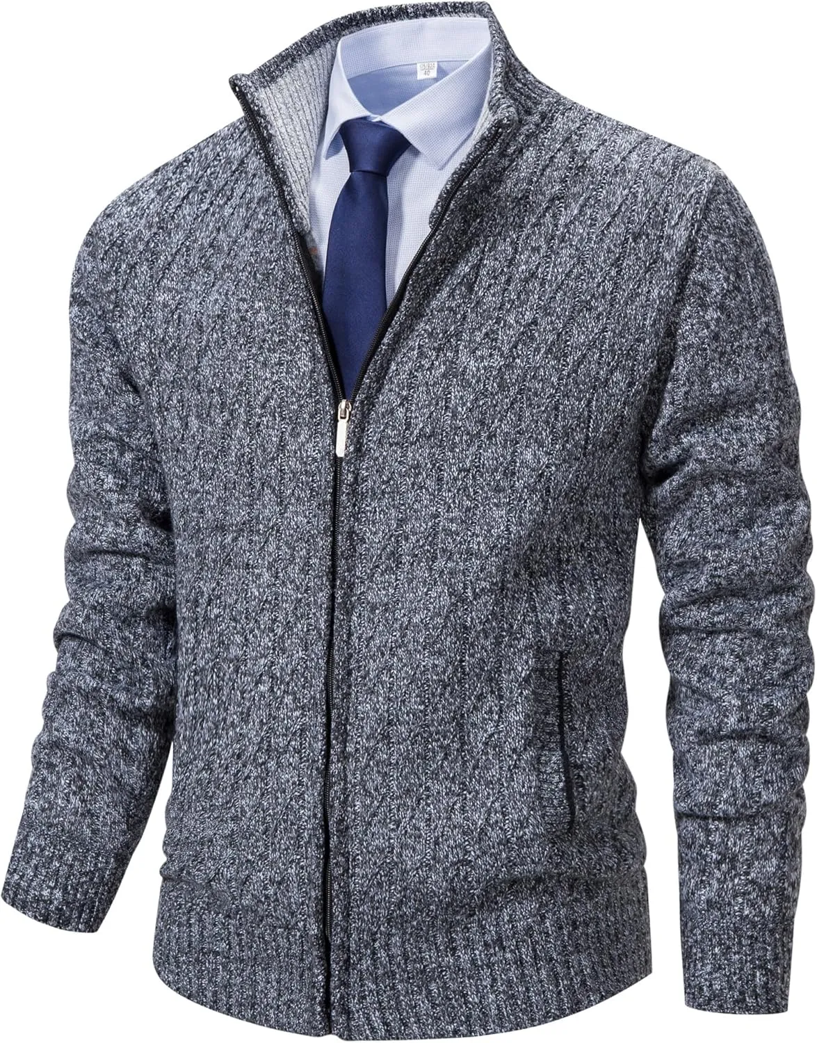 XinYangNi Men's Cardigan Sweaters Knit Zipper Casual Slim Fit Stand Collar with Full Zip and Pockets